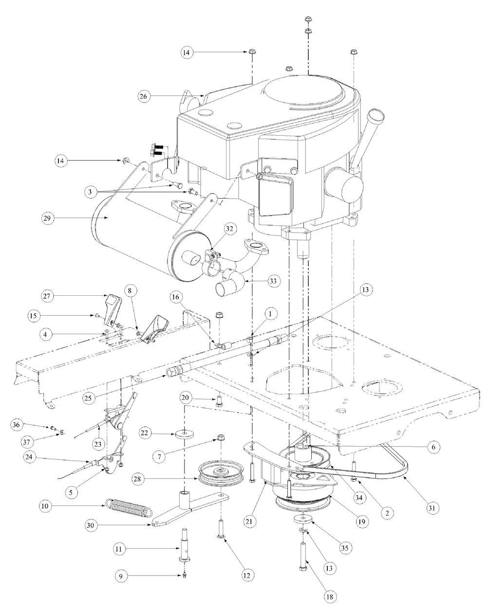 Kawasaki Engine Assembly Diagram and Parts List for M48-KW 53AB5DAV150-19-HP Cub Cadet Lawn Tractor